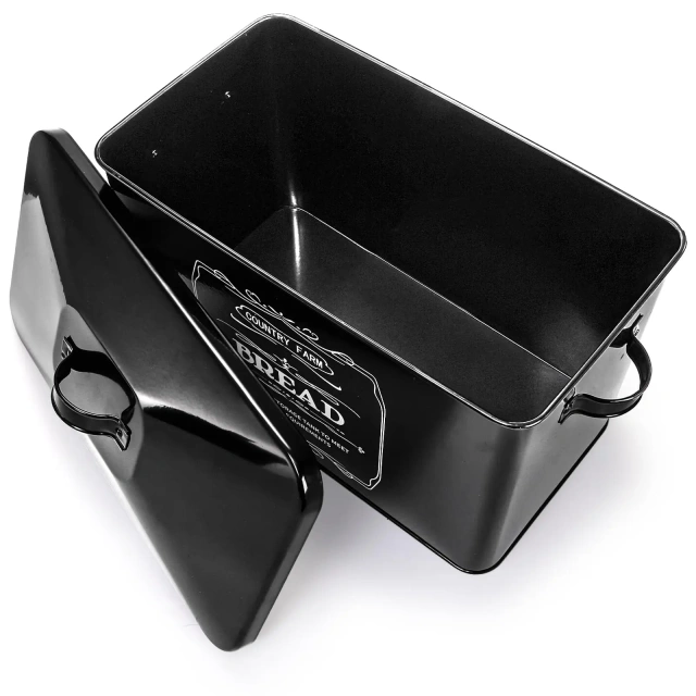 Kitchen Countertop Coffee Tea Sugar Canister and Large Black Farmhouse Metal Bread Box with 3 Kitchen Canisters Set