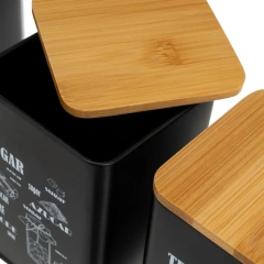 Galvanized Metal Kitchen Vintage Bread Bin Set With Canister Coffee Tea Sugar Canister Storage Set With Bamboo Lid