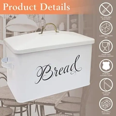 Farmhouse Bread Bin for Kitchen Countertop Large Capacity  Metal Bread Box with Side Handles Steel Bread Storage Container