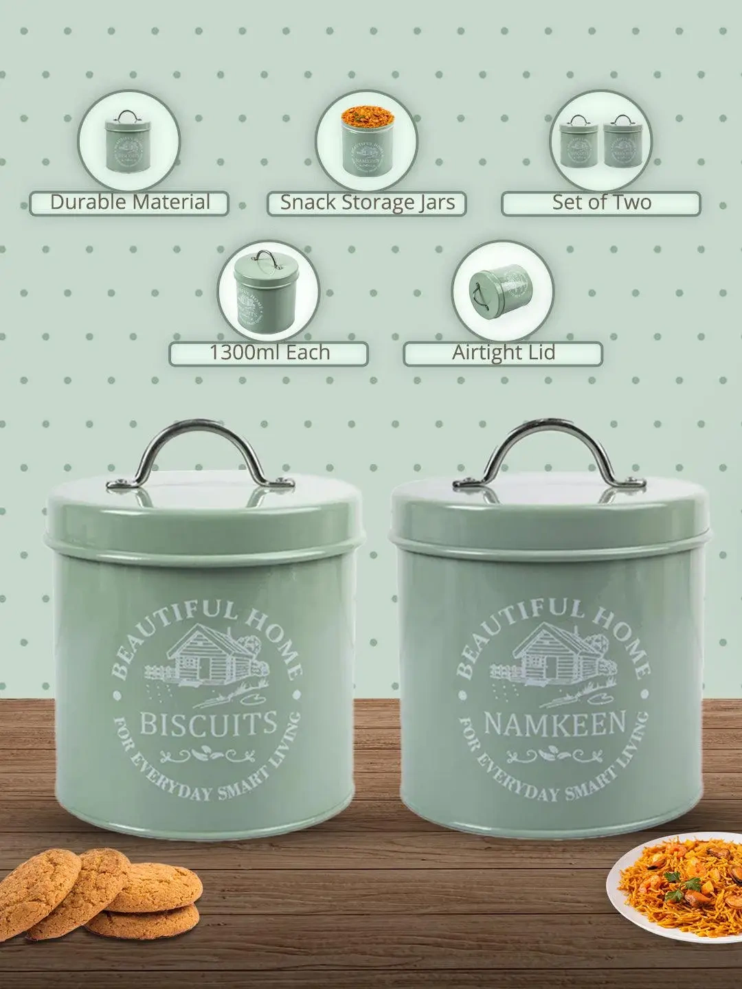 Galvanized Iron Metal Storage Canister Biscuits Storage Jar with Lid Airtige