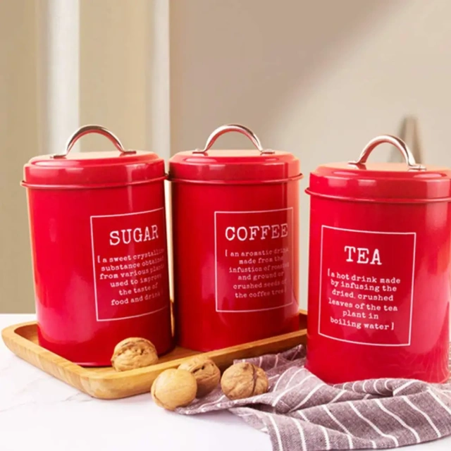 China Wholesale Metal Tea Coffee Sugar Canisters Bread Bin Biscuit Tea Coffee Sugar Canister Set