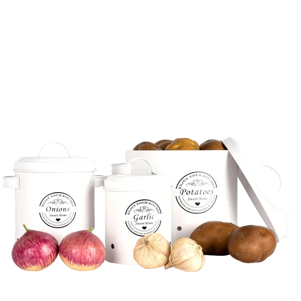 Galvanized Iron Vegetable Containers with Lid Kitchen Potato Onion Garlic Canister Storage Bucket