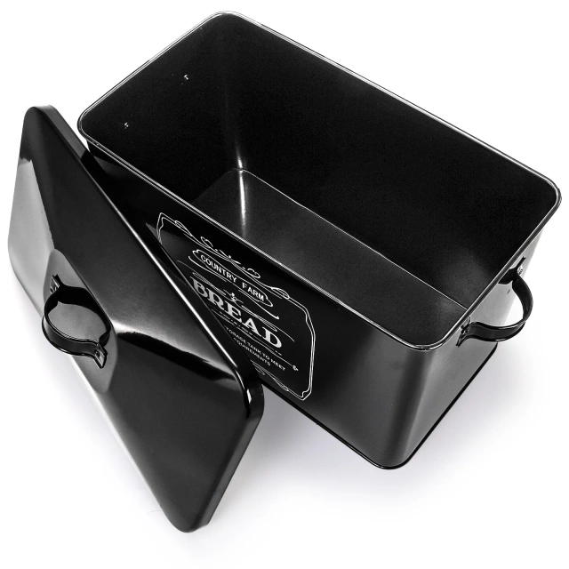 Kitchen Countertop Coffee Tea Sugar Canister and Large Black Farmhouse Metal Bread Box with 3 Kitchen Canisters Set