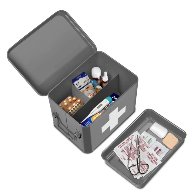 Metal First Aid Box Organizer Vintage Medical Box Storage Container Bins With Dividers