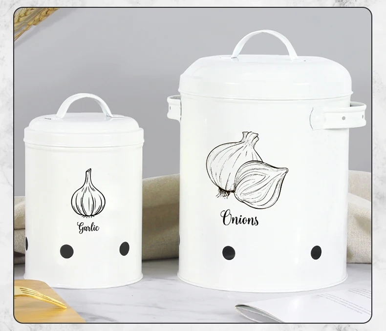 Galvanized Iron Vegetable Containers with Lid Kitchen Potato Onion Garlic Canister Storage Bucket