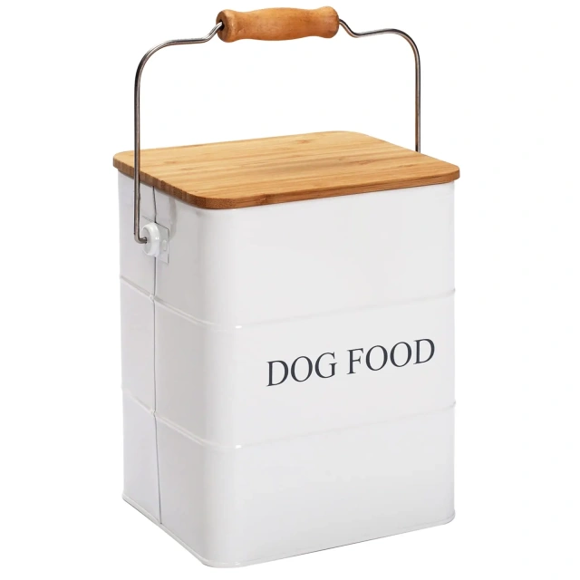 2025 Dog Food Storage Container Dog Treats Jar Metal Food Treats Box for Dog Pet Snacks Canisters with Wooden Lid