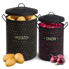 Factory Custom Black Galvanized Kitchen Storage Bins Potato Keeper Storage Container Set of 2 Potato and Onion Storage Bin