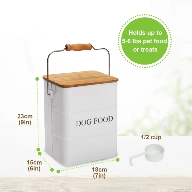 2025 Dog Food Storage Container Dog Treats Jar Metal Food Treats Box for Dog Pet Snacks Canisters with Wooden Lid
