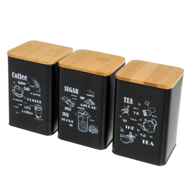 Galvanized Metal Kitchen Vintage Bread Bin Set With Canister Coffee Tea Sugar Canister Storage Set With Bamboo Lid