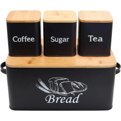 Galvanized Metal Kitchen Vintage Bread Bin Set With Canister Coffee Tea Sugar Canister Storage Set With Bamboo Lid