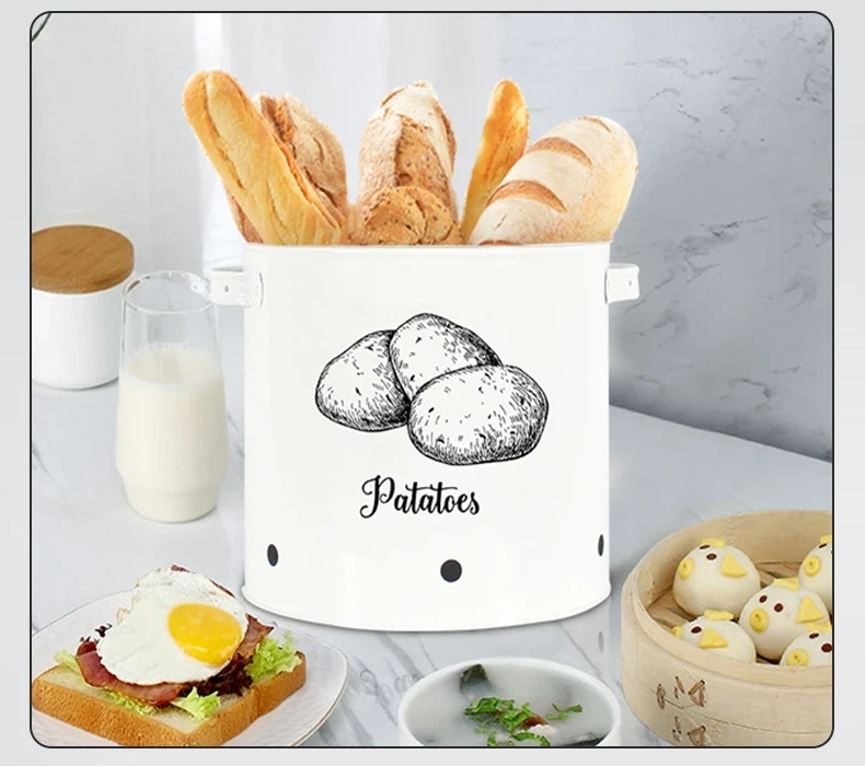 Galvanized Iron Vegetable Containers with Lid Kitchen Potato Onion Garlic Canister Storage Bucket