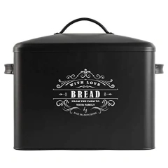 Farmhouse Bread Bin for Kitchen Countertop Large Capacity  Metal Bread Box with Side Handles Steel Bread Storage Container