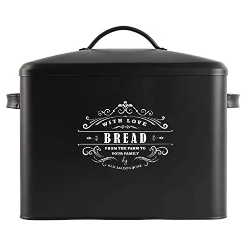Farmhouse Bread Bin for Kitchen Countertop Large Capacity  Metal Bread Box with Side Handles Steel Bread Storage Container