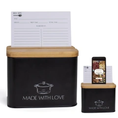 Modern Recipe Cards and Box Set Metal Recipe Card Holder Black Recipe Box with Cards and Dividers