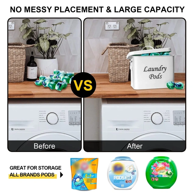 洗衣凝珠容器金属储物盒带盖洗衣房整理盒农舍装饰