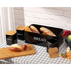 Metal Bread Sandwich Box Customize Storage Bin Bread Bin Biscuit Tea Coffee Sugar Canister Set with Bamboo Lid
