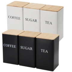 Wholesale Customize Kitchen Products 3 Pieces Coffee Tea Sugar Container Set With Wooden Lid