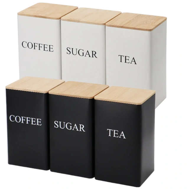 Wholesale Customize Kitchen Products 3 Pieces Coffee Tea Sugar Container Set With Wooden Lid
