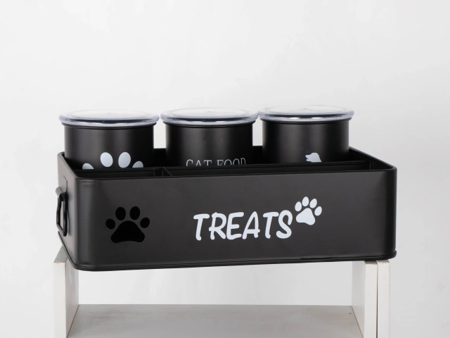 Metal Dog Cat Food Storage Container with 3 Jars Pet Treat Storage Organizer Pet Products Holder New Arrival Factory Price