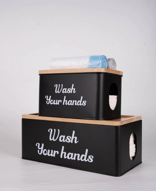 Wall Mount Bathroom Steel Toilet Paper Holder Box With Phone Holder Wooden Lid Metal Storage Box