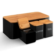 Metal Bread Sandwich Box Customize Storage Bin Bread Bin Biscuit Tea Coffee Sugar Canister Set with Bamboo Lid