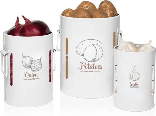 Vegetables 3 Pieces Set Potatoes Onions and Garlic Storage Bucket Kitchen Keep Fresh Storage Canister Set