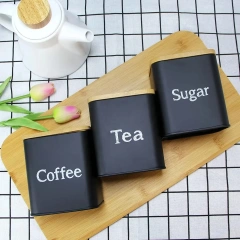 Metal Kitchen Bread Box with 3pcs Coffee Sugar Tea Steel Storage Set Bamboo Cutting Board