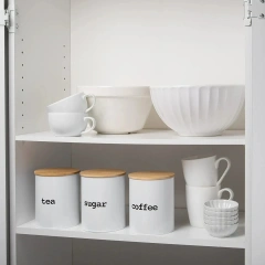 竹木盖镀锌铁茶糖咖啡储存罐密封食品容器罐3件套