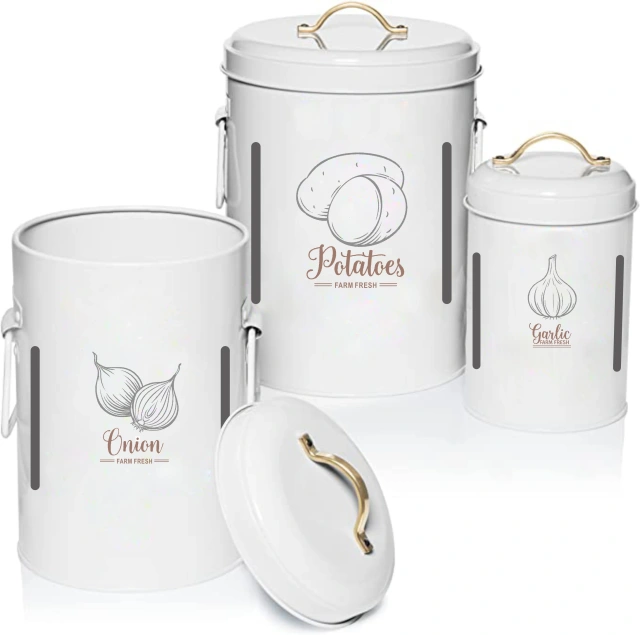 Vegetables 3 Pieces Set Potatoes Onions and Garlic Storage Bucket Kitchen Keep Fresh Storage Canister Set