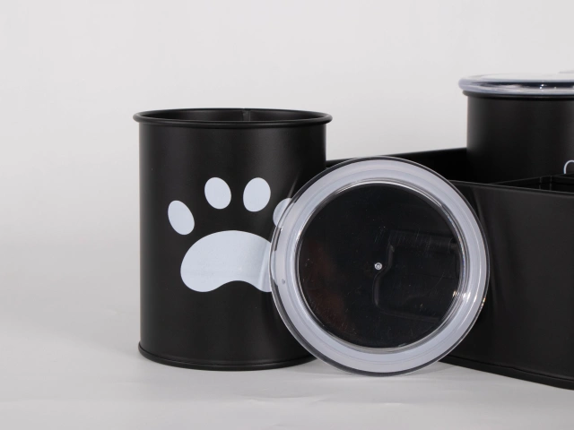 Metal Dog Cat Food Storage Container with 3 Jars Pet Treat Storage Organizer Pet Products Holder New Arrival Factory Price