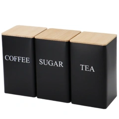 Wholesale Customize Kitchen Products 3 Pieces Coffee Tea Sugar Container Set With Wooden Lid