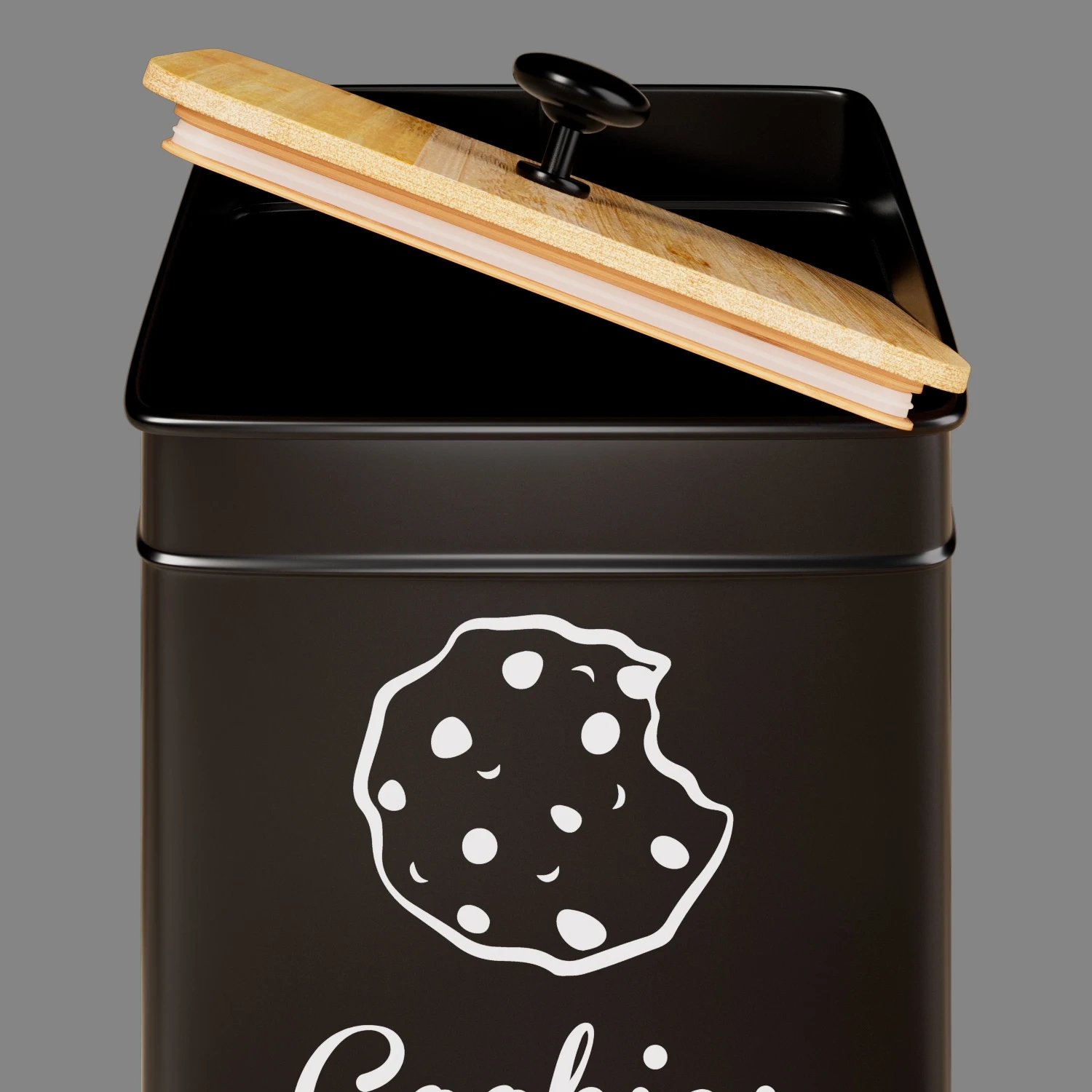Kitchen Counter Decorative Metal Storage Box Cookie Jar with Airtight Bamboo Lid