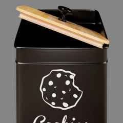 厨房台面装饰性金属储物盒饼干罐，带密封竹盖