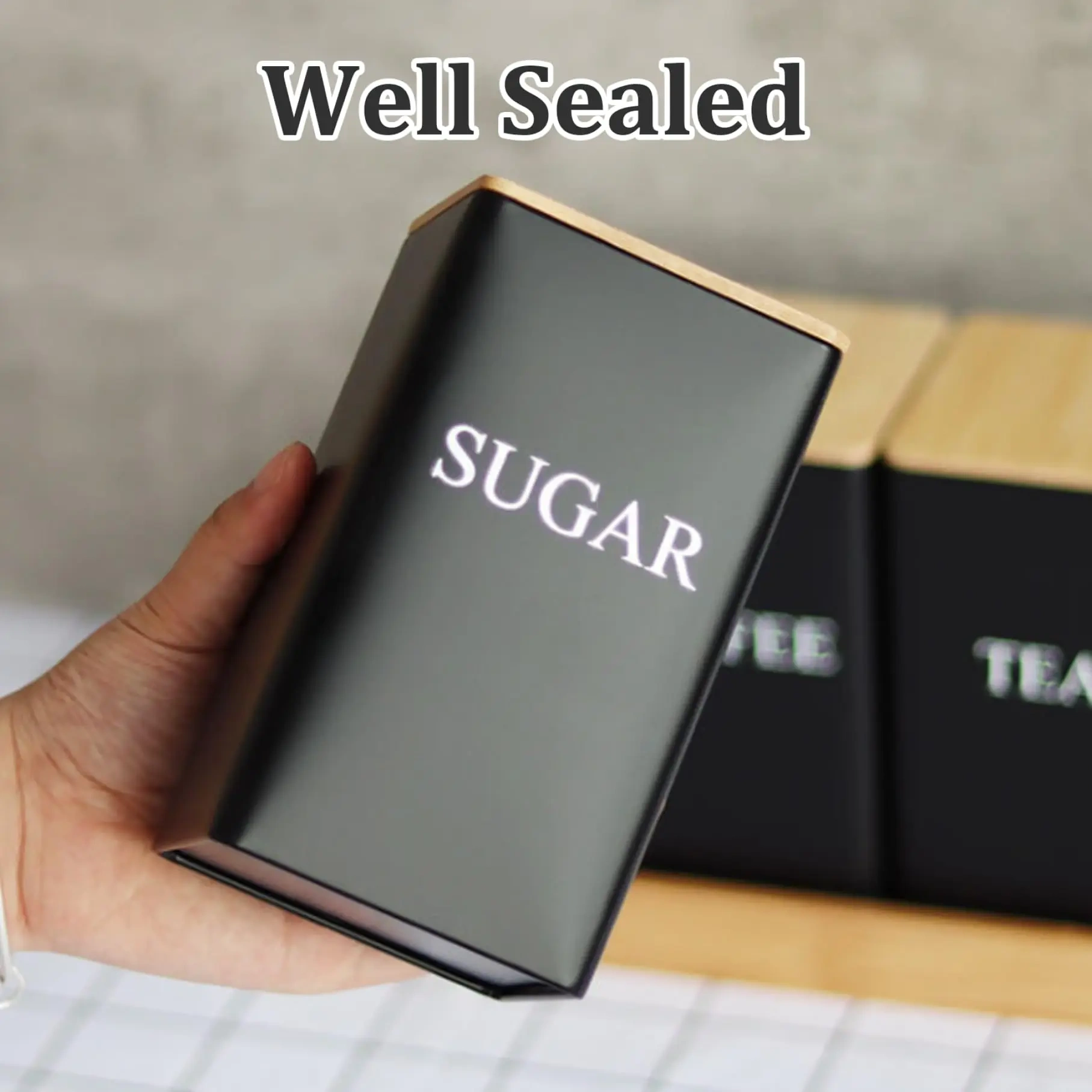 批发定制厨房用品3件套咖啡茶糖容器套装带木盖