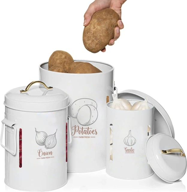 Vegetables 3 Pieces Set Potatoes Onions and Garlic Storage Bucket Kitchen Keep Fresh Storage Canister Set