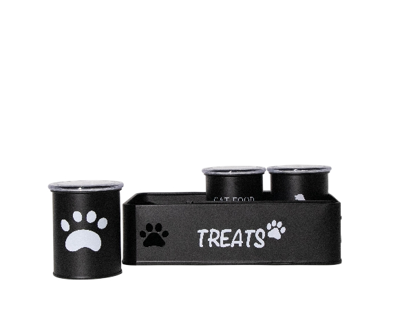 Metal Dog Cat Food Storage Container with 3 Jars Pet Treat Storage Organizer Pet Products Holder New Arrival Factory Price