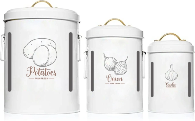 Vegetables 3 Pieces Set Potatoes Onions and Garlic Storage Bucket Kitchen Keep Fresh Storage Canister Set