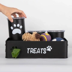 Metal Dog Cat Food Storage Container with 3 Jars Pet Treat Storage Organizer Pet Products Holder New Arrival Factory Price