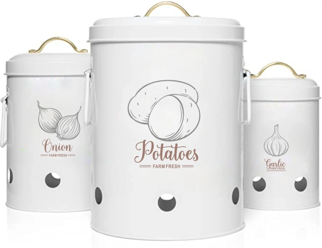 Vegetables 3 Pieces Set Potatoes Onions and Garlic Storage Bucket Kitchen Keep Fresh Storage Canister Set