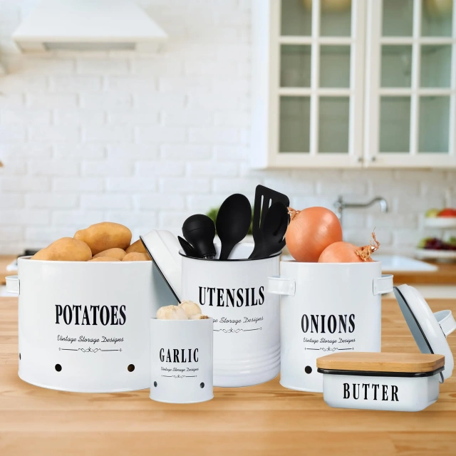 Farmhouse Kitchen Utensil Holder Garlic Onion and Potato Storage Bins Kitchen Storage Containers for Pantry
