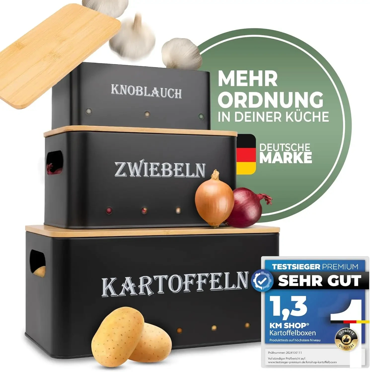 Onion Potato Garlic Pot Box Stackable Potato Vegetable Storage Box with Bamboo Lid Metal Galvanized Iron Accept Customize