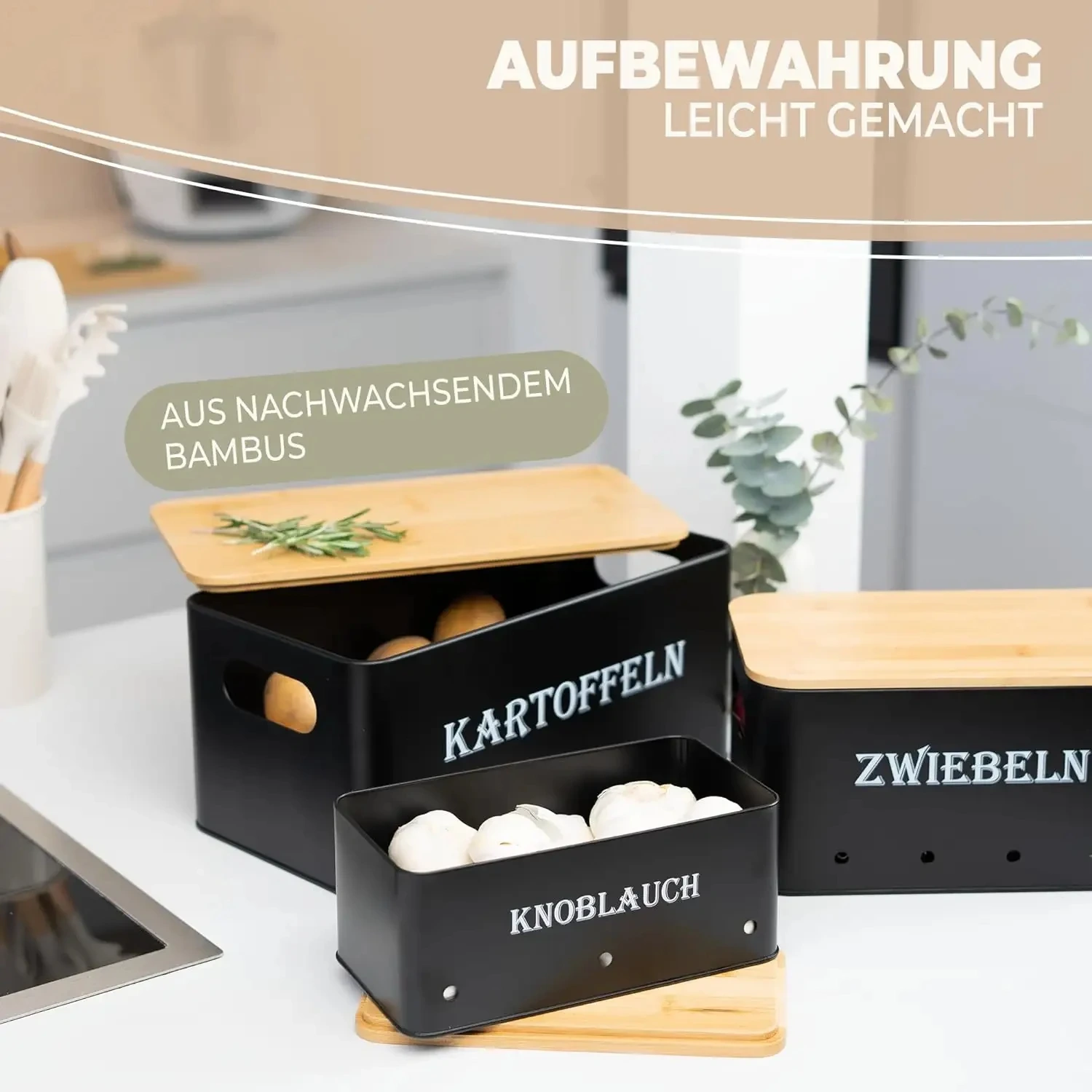 Onion Potato Garlic Pot Box Stackable Potato Vegetable Storage Box with Bamboo Lid Metal Galvanized Iron Accept Customize