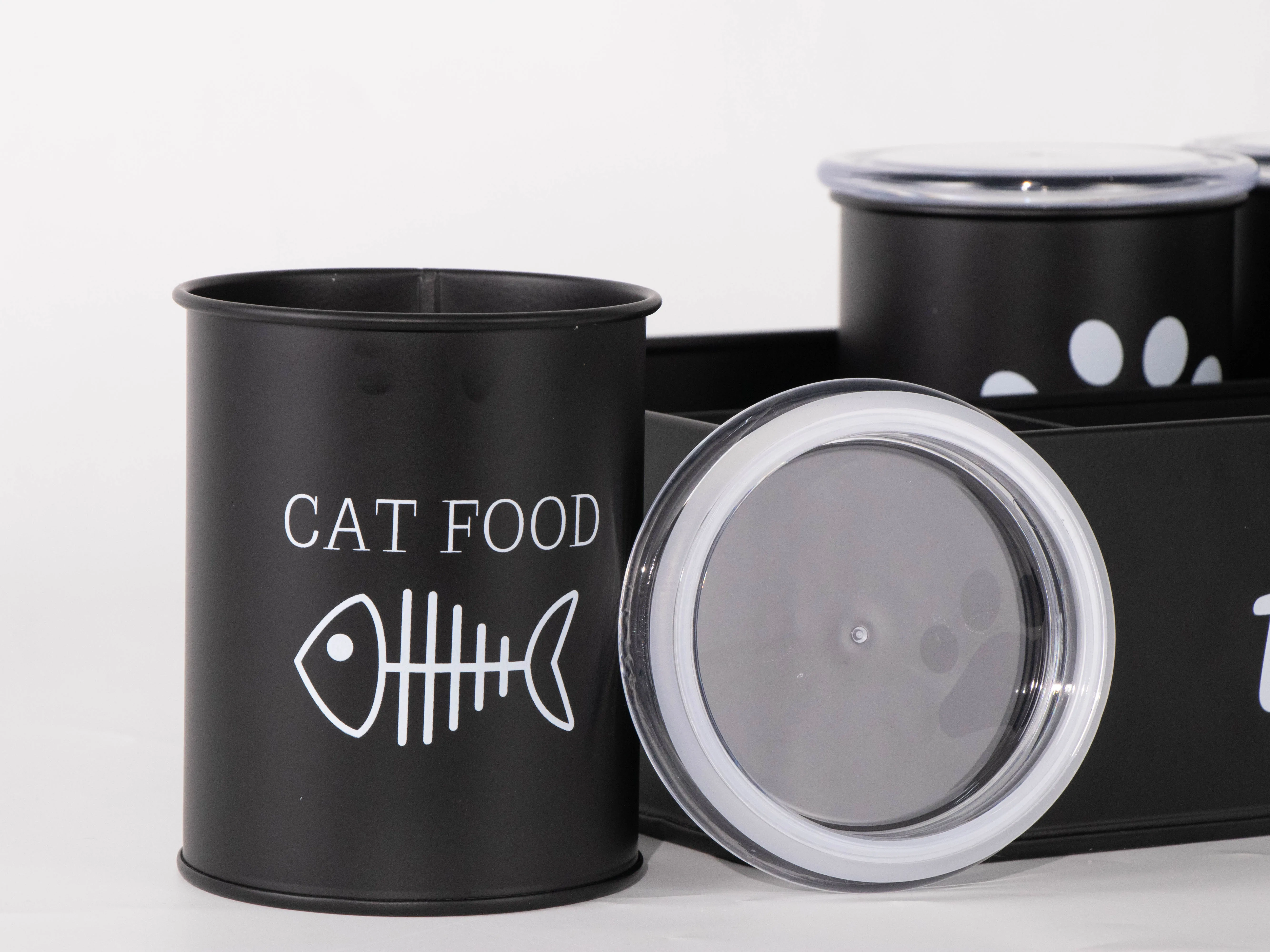 金属狗猫粮储存容器，带3罐宠物零食储存收纳盒，宠物用品收纳盒，新品上市，厂家直销
