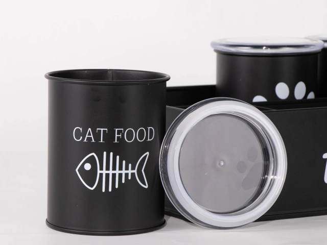 Metal Dog Cat Food Storage Container with 3 Jars Pet Treat Storage Organizer Pet Products Holder New Arrival Factory Price