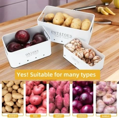 Metal Potato Onion Garlic Kitchen Canisters Storage Box with Ventilation Holes Keep Fresh Rectangular Box Bamboo Lid