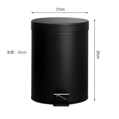 Matte Black 3L Pedal Round Flip-Top Trash Can Household Cleaning Bucket