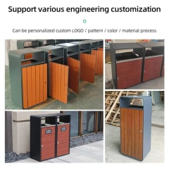 Park Attraction Property Street Steel Wood Craft Single Bucket Peel Box Outdoor Trash Can