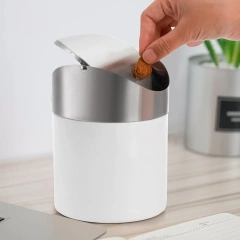 White Stainless Steel Garbage Bin Small Countertop Trash Can for Home, Office, Kitchen, Vanity Tabletop, Bedroom, Car