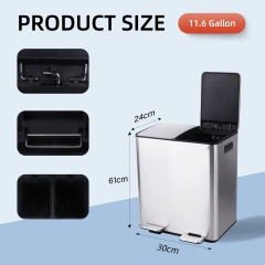 垃圾桶不锈钢双隔间分类厨房垃圾桶带塑料内桶 2 x 30 升双