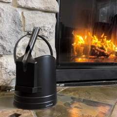Modern Black Metal Coal Bucket with Shovel for Pellet Charcoal Wood Fire Pits & Fireplace Storage Boxes & Bins